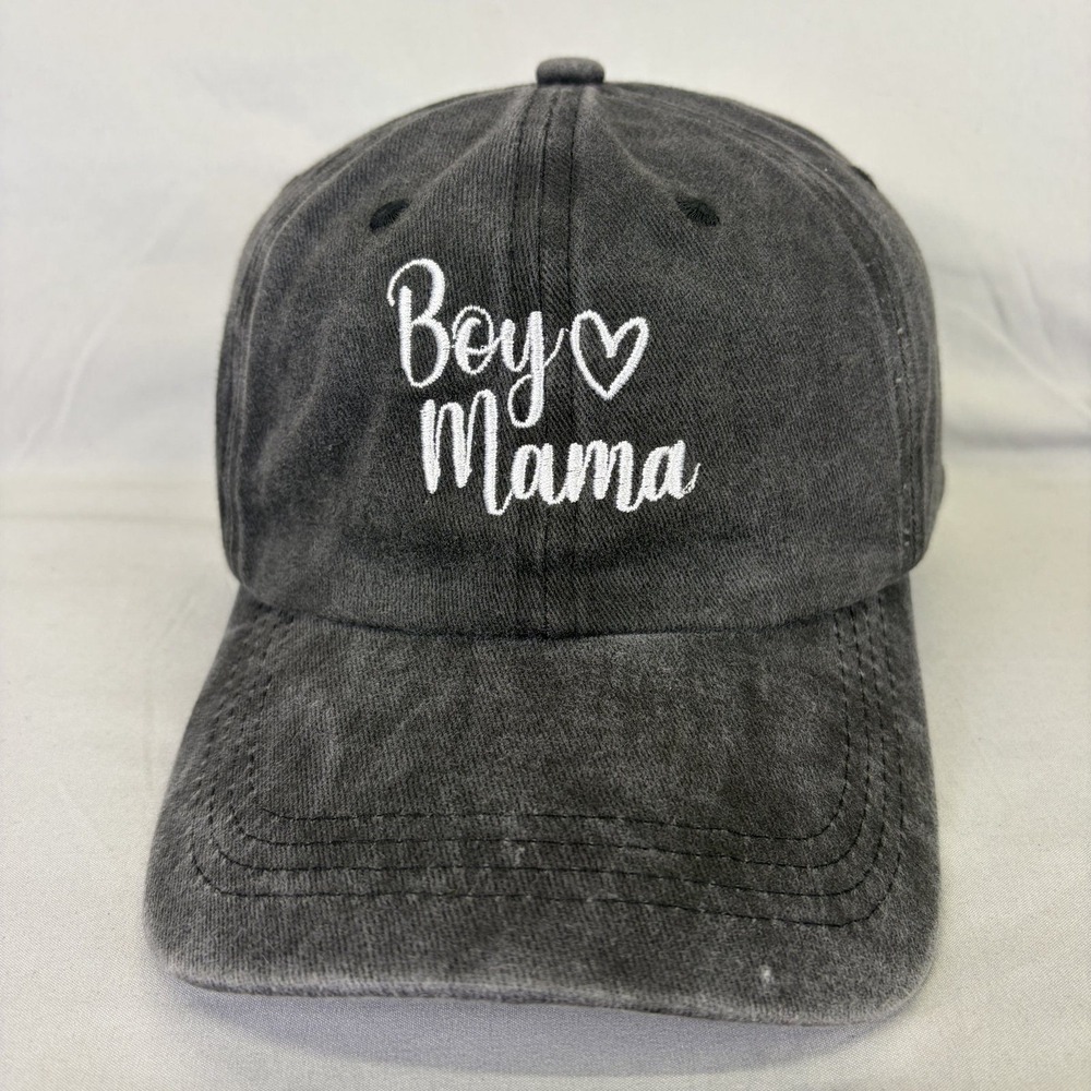 LW Baseball Cap Boy Mama Heart Women OS Charcoal Gray Washed Hat